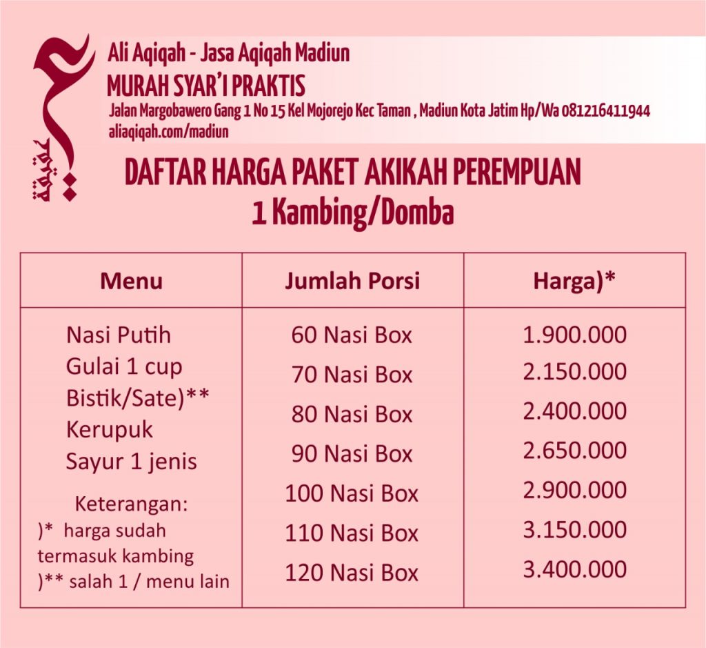 daftar harga paket aqiqah madiun untuk anak perempuan